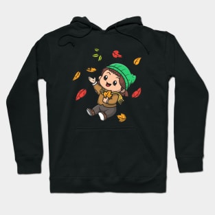 Cute Girl In Autumn Cartoon Hoodie